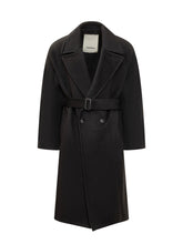 A Paper Kid Cappotto Nero In Lana Con Cintura - A Paper Kid | $store$