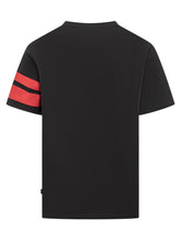 GCDS Black T-shirt with White Logo and Red Stripes - COLLEZIONE TEAM EC | $store$