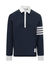 Thom Browne Polo Blu con Colletto Bianco e Righe - Abbigliamento Uomo | $store$