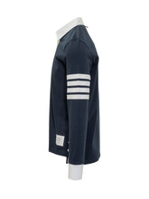 Thom Browne Polo Blu con Colletto Bianco e Righe - Abbigliamento Uomo | $store$