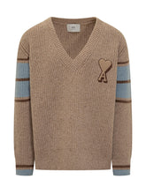 Ami Paris Maglione Beige con Logo Cuore - Abbigliamento Uomo | $store$