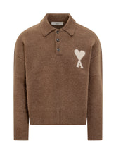 Ami Maglione Polo in Lana Marrone con Logo Cuore - Abbigliamento Uomo | $store$