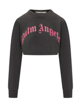 Palm Angels Felpa Crop Nera con Logo Rosa - Abbigliamento Donna | $store$