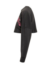 Palm Angels Felpa Crop Nera con Logo Rosa - Abbigliamento Donna | $store$