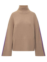 Pinko Barbados Beige Turtleneck Sweater with Purple Stripe - COLLEZIONE TEAM EC | $store$