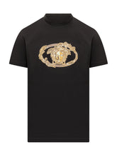 T-shirt nera con stampa Versace - Abbigliamento Uomo | $store$