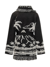 Alanui Black Cardigan with Tropical Pattern and Fringes - Alanui | $store$
