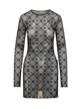 Marine Serre Abito in Tulle Nero con Logo All Over - Abbigliamento Donna | $store$
