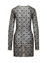 Marine Serre Abito in Tulle Nero con Logo All Over - Abbigliamento Donna | $store$