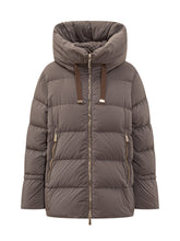 MooRER Coffee Puffer Jacket with Hood and Gold Zip - COLLEZIONE TEAM EC | $store$