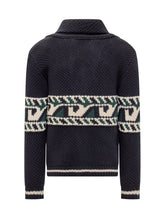 Cardigan Rakki' in 100% lana merino con motivo jacquard a contrasto. Collo sciallato, tasche frontali e chiusura a bottoni. - COLLEZIONE TEAM EC | $store$