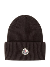 Moncler Brown Ribbed Beanie with Logo - COLLEZIONE TEAM EC | $store$