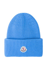 Moncler Cappello Beanie in Lana Blu con Logo - Accessori Uomo | $store$