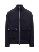 Moncler Blue Knit Cardigan with Zip and Pockets - COLLEZIONE TEAM EC | $store$
