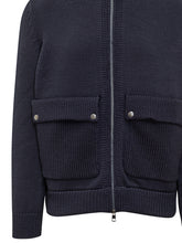 Moncler Blue Knit Cardigan with Zip and Pockets - COLLEZIONE TEAM EC | $store$
