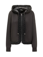 Moncler Felpa Nera con Cappuccio e Dettagli Intrecciati - Abbigliamento Donna | $store$