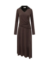 Tory Burch Abito Midi Marrone con Colletto a Contrasto - Abbigliamento Donna | $store$