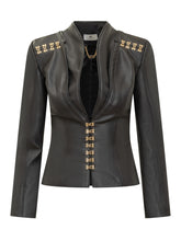 Giacca Elisabetta Franchi in Ecopelle con Ganci Oro e Dettagli sulle Spalle - Abbigliamento Donna | $store$