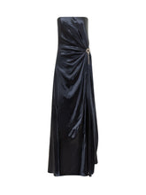 Genny Blue Satin Draped Evening Gown - COLLEZIONE TEAM EC | $store$