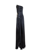 Genny Blue Satin Draped Evening Gown - COLLEZIONE TEAM EC | $store$