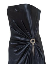 Genny Blue Satin Draped Evening Gown - COLLEZIONE TEAM EC | $store$