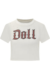 Dolce & Gabbana T-Shirt Crop Bianca con Stampa Doll - Abbigliamento Donna | $store$