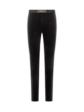 Versace Black Velvet Leggings with Logo - COLLEZIONE TEAM EC | $store$