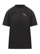 Off-White Black T-Shirt with Embroidered Mini Floral Logo - COLLEZIONE TEAM EC | $store$