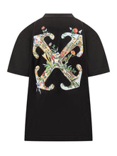 Off-White Black T-Shirt with Embroidered Mini Floral Logo - COLLEZIONE TEAM EC | $store$