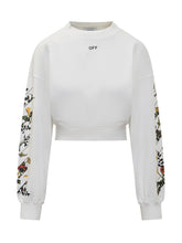 Off-White Felpa Bianca Crop con Dettagli Floreali - Abbigliamento Donna | $store$