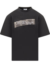 Off-White Black T-Shirt with Logo and Check Detail - COLLEZIONE TEAM EC | $store$