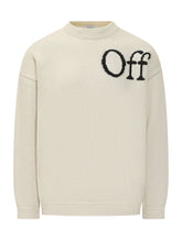 Off-White Light Wool Sweater With Intarsia Logo - COLLEZIONE TEAM EC | $store$
