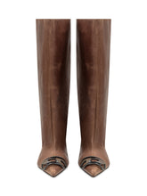 Diesel Brown Leather High Boots with Kitten Heel and Pointed Toe - COLLEZIONE TEAM EC | $store$