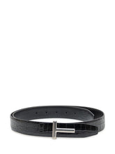 Tom Ford Cintura Nera in Pelle con Fibbia Logo - Accessori Uomo | $store$