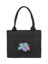 Ganni Tote Bag in Canvas Nero con Stampa Puppy - Borse Donna | $store$