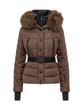 Piumino Marrone con Cintura e Cappuccio in Pelliccia Moncler - Abbigliamento Donna | $store$