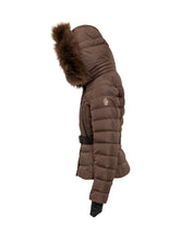 Piumino Marrone con Cintura e Cappuccio in Pelliccia Moncler - Abbigliamento Donna | $store$