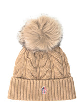 Moncler Beanie Cammello con Pompon in Pelliccia - Accessori Donna | $store$