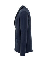 Giacca Albarena in Maglia Blu con Motivo Spigato - Abbigliamento Uomo | $store$