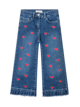 Monnalisa Jeans Blu con Cuori Rossi Ricamati - Abbigliamento Bambini | $store$