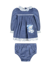 Monnalisa Abito in Velluto a Coste Blu con Orsetto - Abbigliamento Bambini | $store$