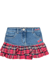 Monnalisa Gonna in Denim con Balze Scozzesi e Cuori - Abbigliamento Bambini | $store$