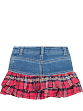 Monnalisa Gonna in Denim con Balze Scozzesi e Cuori - Abbigliamento Bambini | $store$