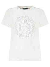 Versace Kids White T-Shirt with Medusa Rhinestone Logo - COLLEZIONE TEAM EC | $store$