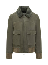Dfour Giacca in Montone Scamosciato Verde con Collo in Shearling - Abbigliamento Uomo | $store$