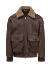 Dfour Giacca in Pelle Marrone con Collo Shearling e Tasche a Patta - Abbigliamento Uomo | $store$